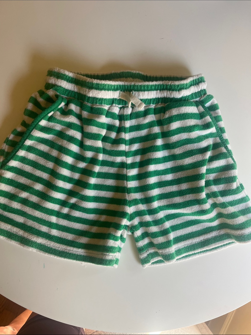 Minnow Terry Green and White Striped Kids Shorts GUC size 9/10y